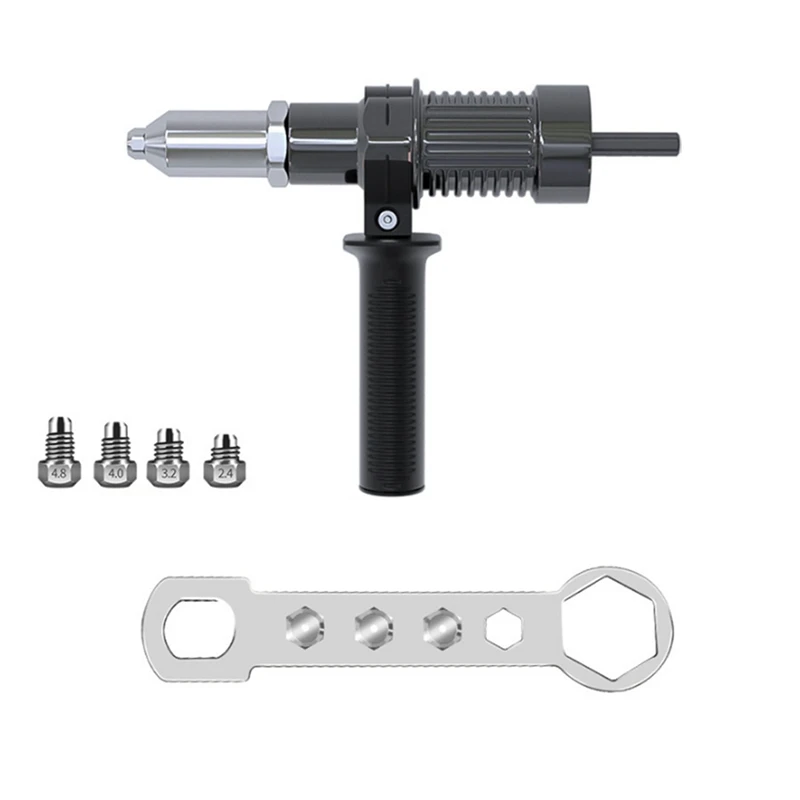 Elektrische klinkmachine-adapter met 2,4/3,2/4,0/4,8 mm diameter klinknagelkopboor en handgreepsleutel klinknagelgereedschap.