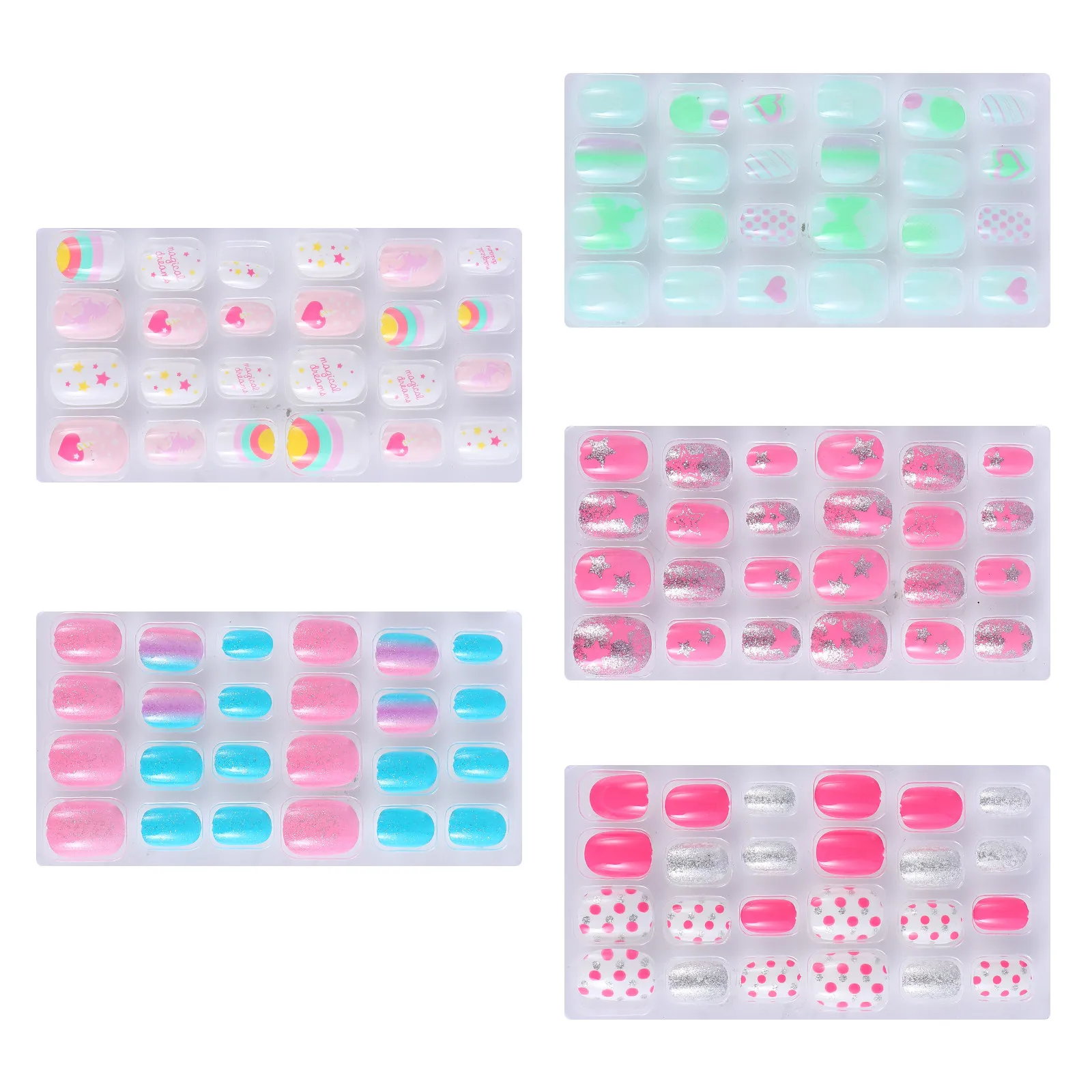 

120pcs Kids False Nail Clear Press On Nails Cute Cartoon Decor Toddler Manicure Fun Short Full Cover Fingernails Children Art