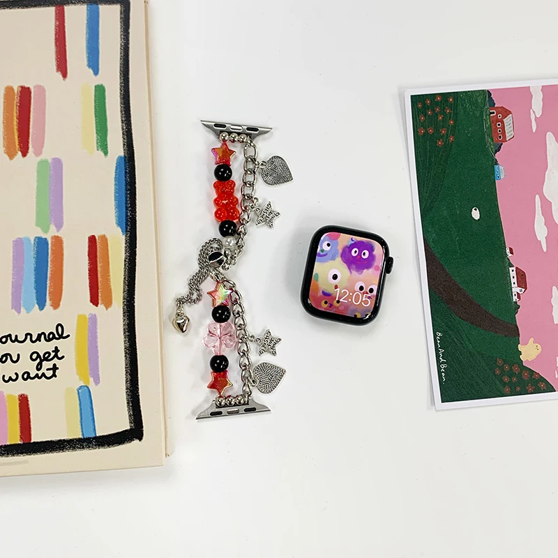 Gwiazda z metalu pasek do Apple Watch Serie 7 Corre 45mm 41 49 44mm Y2k bransoletka z koralików dla iWatch Band SE8654