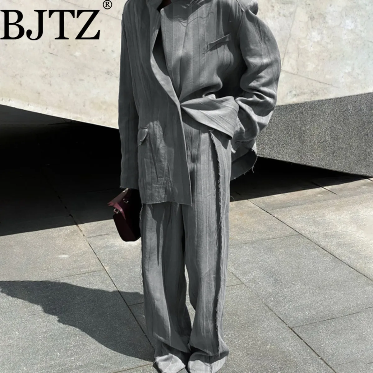 

BJTZ Fashionable Retro Tie Dye Suit Set Lapel Long Sleeved Top Jacket Design Loose And Wide Leg Pants Two-piece Set For Women