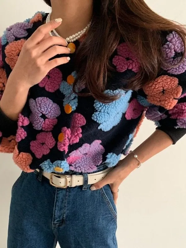 Korean Style Short Lamb Fur Collar Color Block Design Jacket Sweet Retro Fashion Women's Outerwear Polyester Blend Fabric