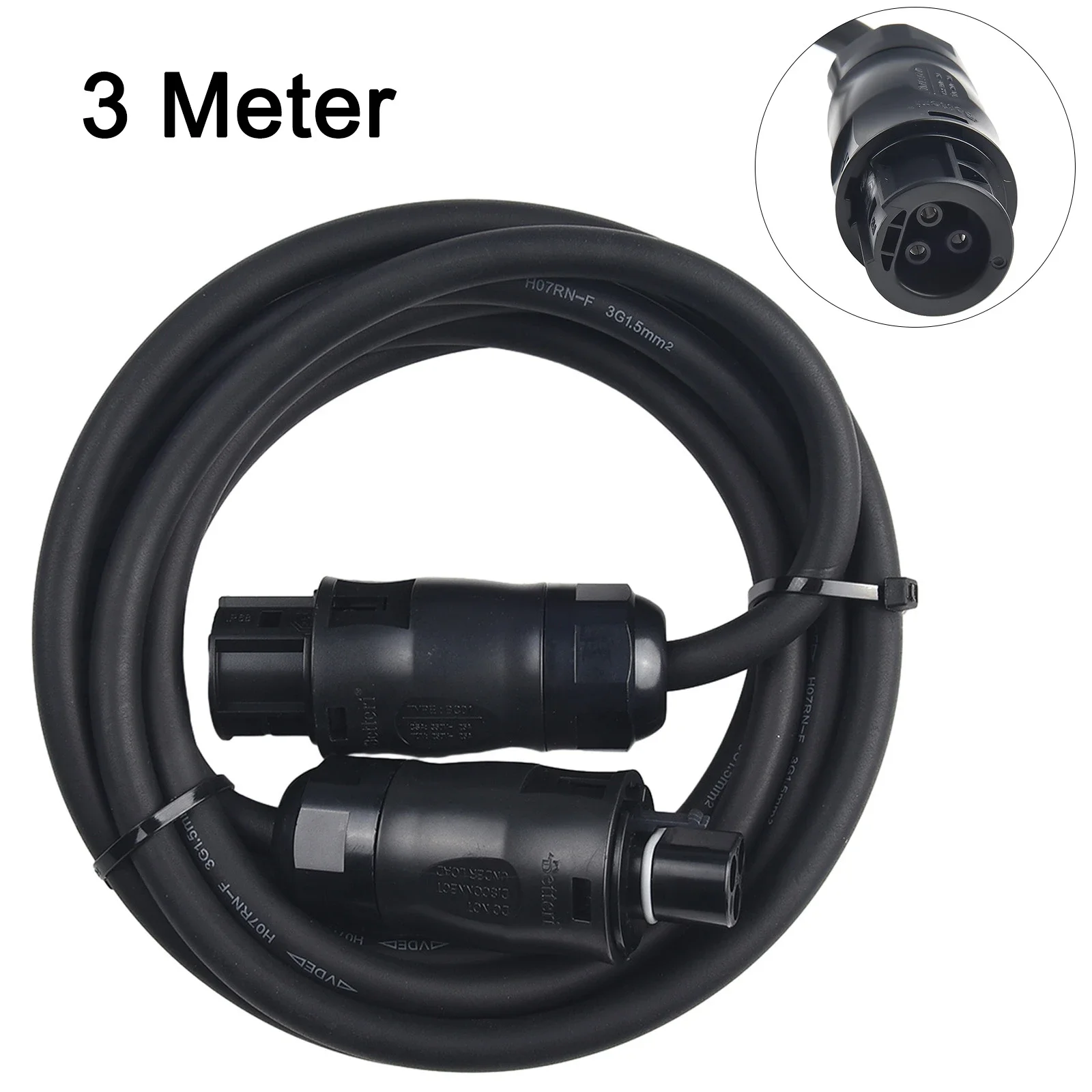 黒色3メートルbc01メス-アダプター太陽光ケーブル3芯15mm²-インバーターac電源接続用-屋外バルコニーpvシステム用