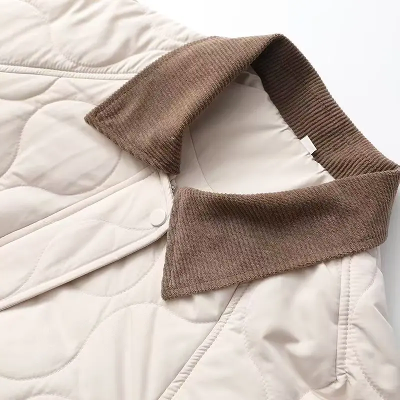 Klassiek patchworkjack voor dames Herfst Winter Los gewatteerd Warm Turn-Down kraag Katoenen jas Lange mouw Zak-Detail Uitloper