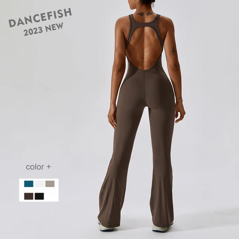 

DANCEFISH 2023 Women Quick-Drying Tight Activewear Dance Sports Fitness Clothing Buttocks Belly Micro One-Piece Yoga Jumpsuits