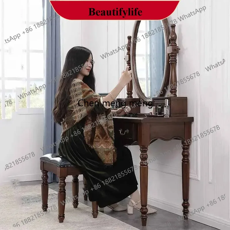 

C178 wood nordic brown dresser eithe bedroom girl Luxury Hotel Makeup Dressing Table Storage Mirror Schminktisch Bedroom