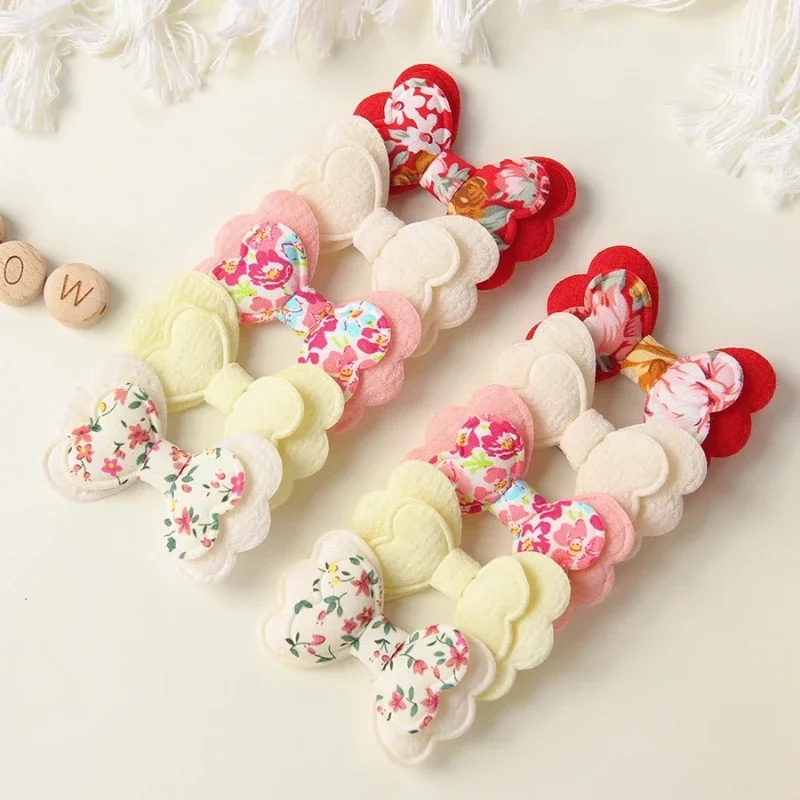 3/4/10 pçs menina bonito macaron de dupla camada colorido arco grampo de cabelo feito de material de algodão seguro artesanal acessório de cabelo crianças presente