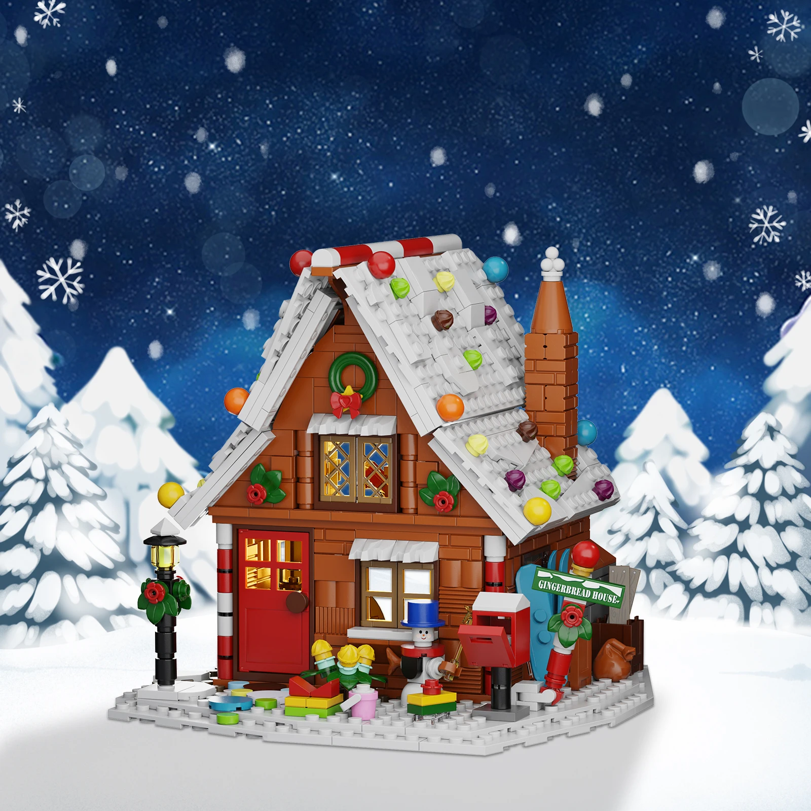 Christmas Gingerbread House Building Block Set Winter Architecture with Light Model Collection 689 PCS Bricks Toys for Kids Gift