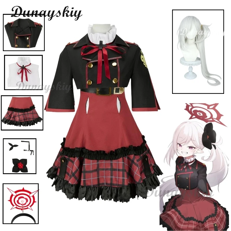 Game Blue Archive Asagi Mutsuki Cosplay Costume Wig Red JK Uniform Skirt Coat Woman Sexy Kawaii Halloween Birthday Party Suit