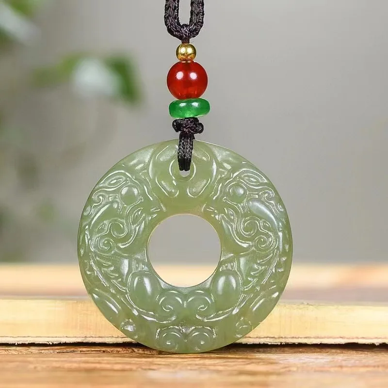Hetian Jade Qinghai Material Lake Green Peace Pixiu Pendant Double-Sided Design Men And Women