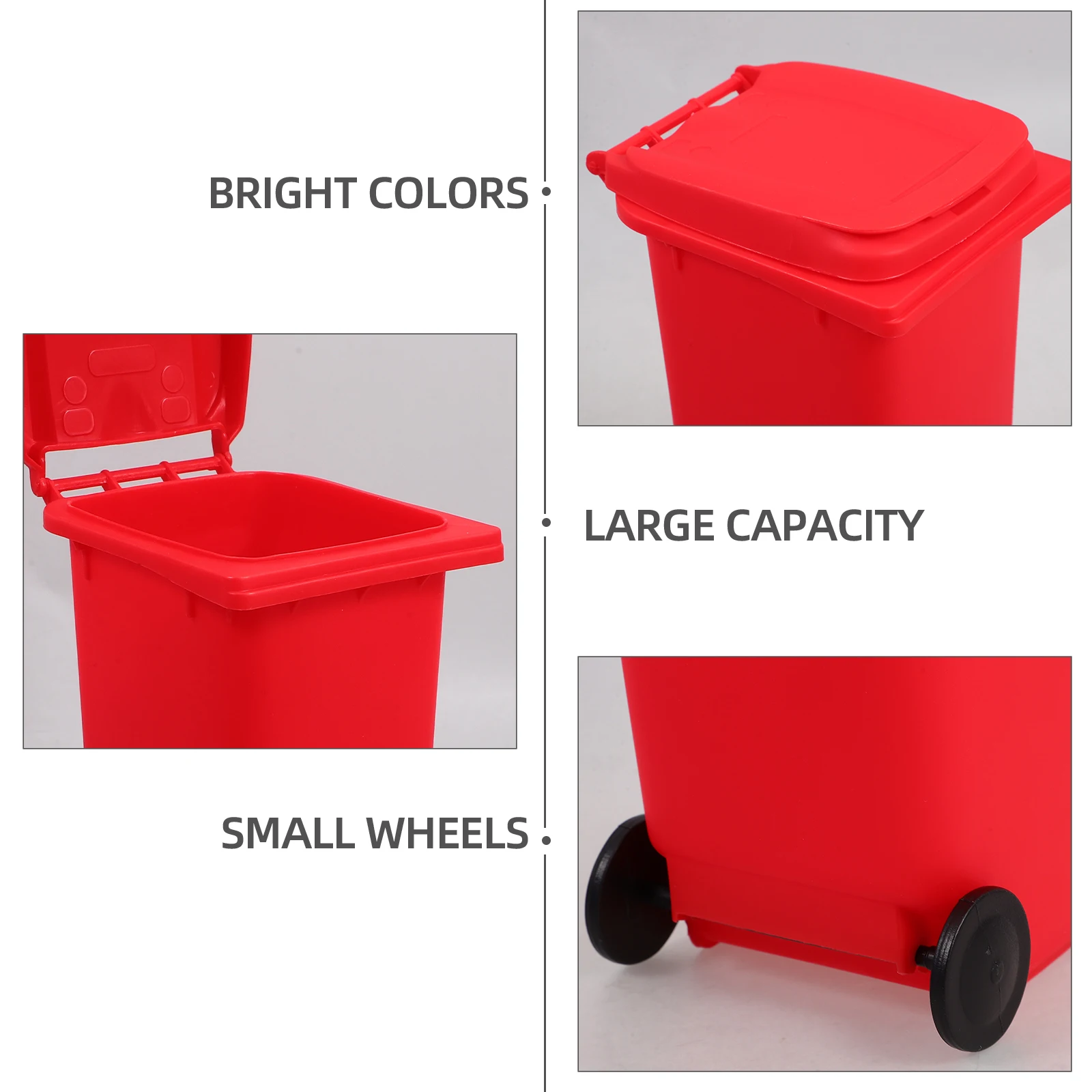4Pcs Mini Garbage Can Pencil Holder Cute Hard Plastic Pen Storage Box with Lid and Wheels Vibrant Colors Desk Organization
