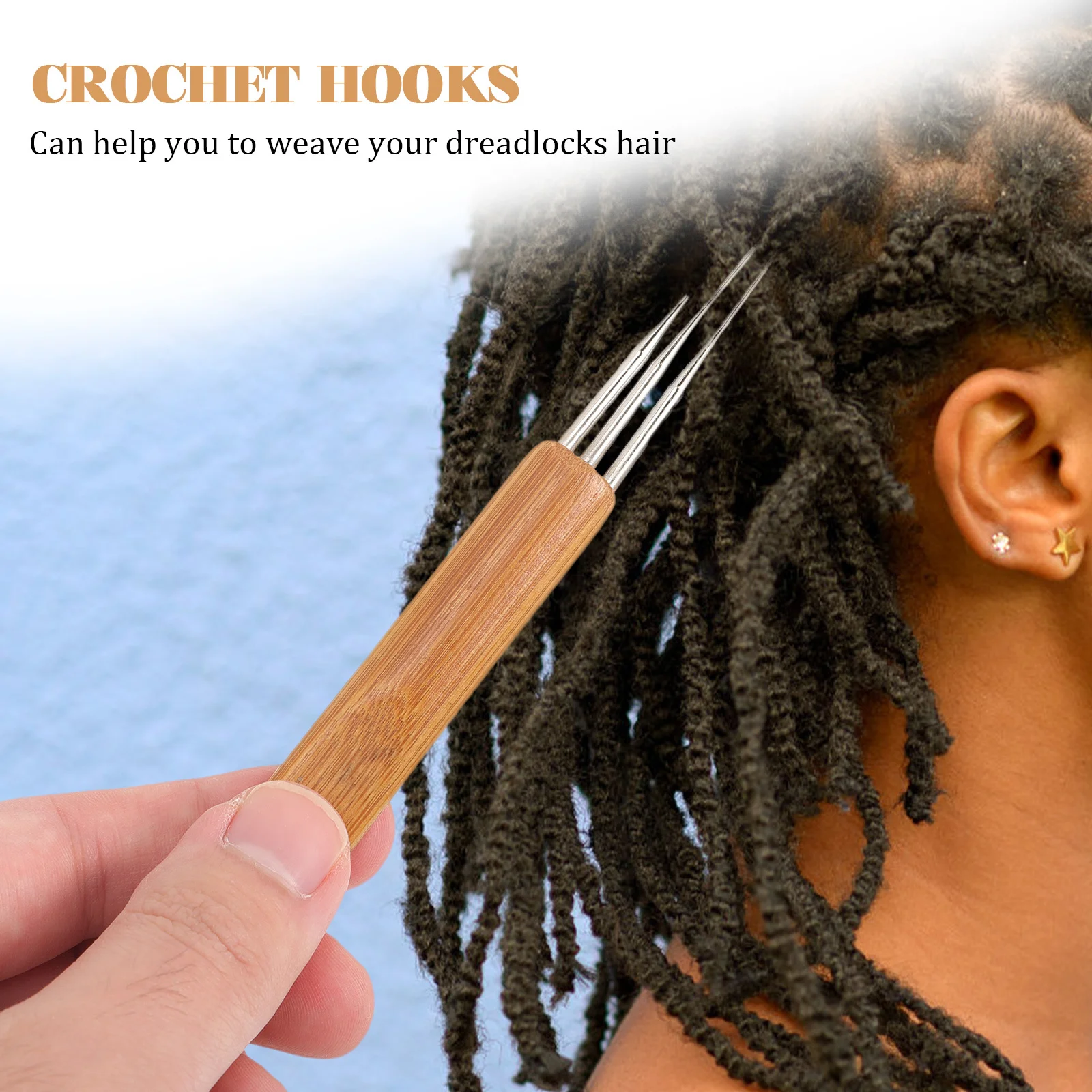

3Pcs Bamboo Crochet Hooks Portable Dreadlocks Hair Needles Lightweight Braiding Tools for Fast Woven Dreadlocks Hair Maintenance