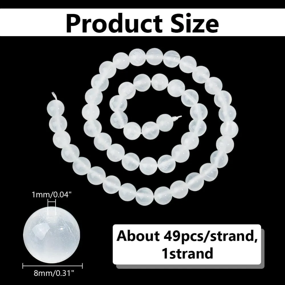 About 49 Pcs 8mm Natural Stone Beads Natural Selenite Round Beads Gemstone Loose Beads for Bracelet Necklace Jewelry Making