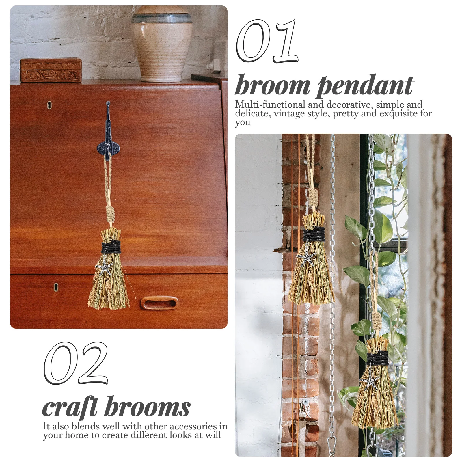 

2Pcs Mini Broom Pendant Halloween Decorative Crafts Party Supplies Witch Broom Halloween Props Masquerade Scene Layout