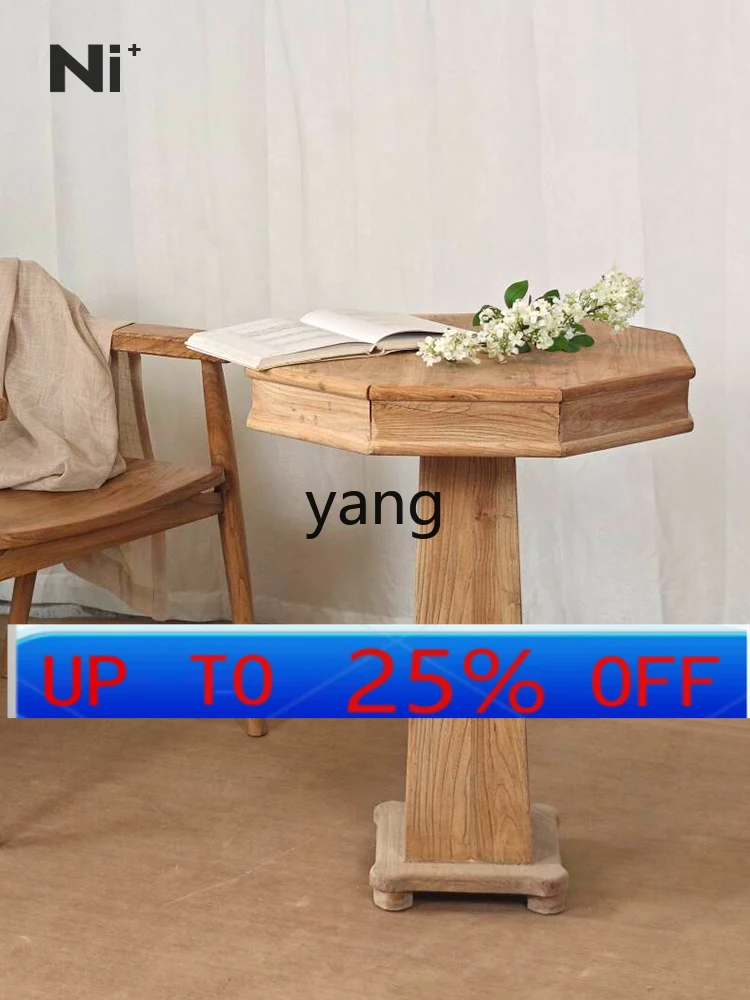 LMM retro solid wood dining table octagonal table medieval American rural pastoral coffee table