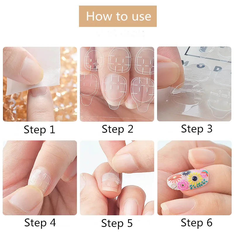 5sheet False Nail Glue Sticker DIY Fake Nails Tips Double Side Clear Jelly Gel Pad Press On Nails Manicure Accessories Tools