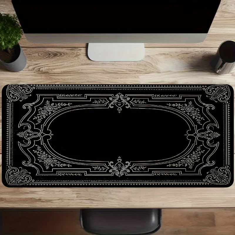Baroque Style Extra Large Desk Mat Black Victorian Ornate Mouse Pad Non-slip Rubber Gaming Office Accessory