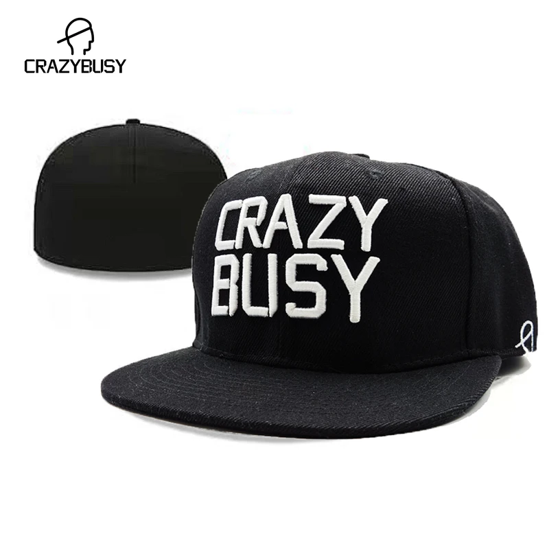 

Crazy Busy 3D Embroidery Closed Fitted Cap Hat New Sizes Sun Trucker Men Bill Hip Hop Baseball Snapback Visor Brim Era