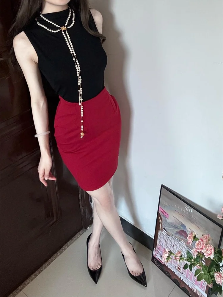 

Женский комплект Syj ujia больших размеров: удобный топ-майка с высокой талией и юбка, комплект из двух предметов