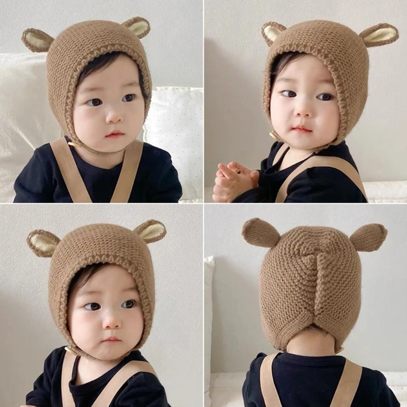 

L5YF 2023 Knitted Baby Hat Kid Soft Bonnet Photography Prop Hat Earflap Hat