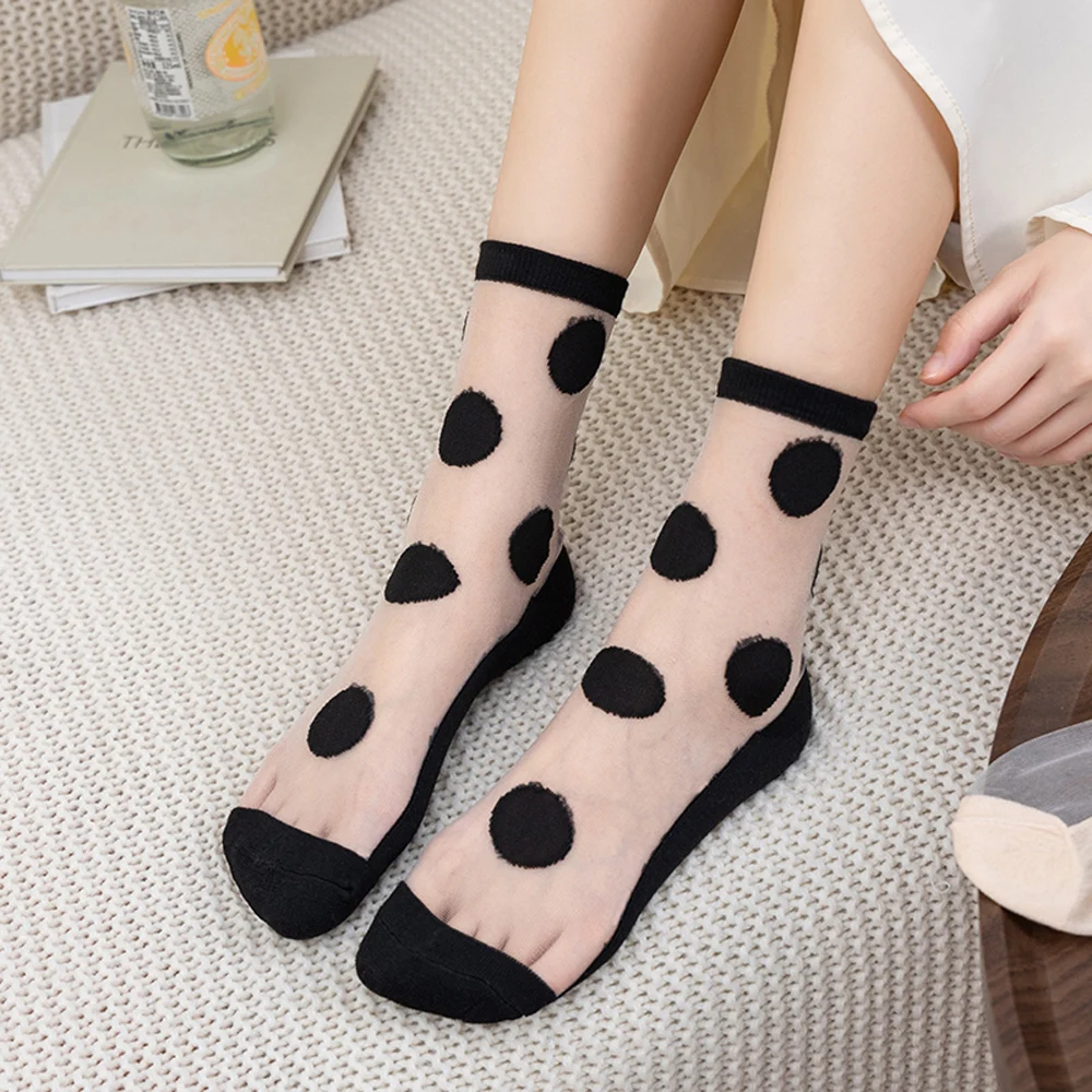 الجوارب النسائية مثير الدانتيل النساء الجوارب الصيف رقيقة جدا شفافة الجوارب Harajuku عادية تنفس أسود أبيض شريط طاقم جورب