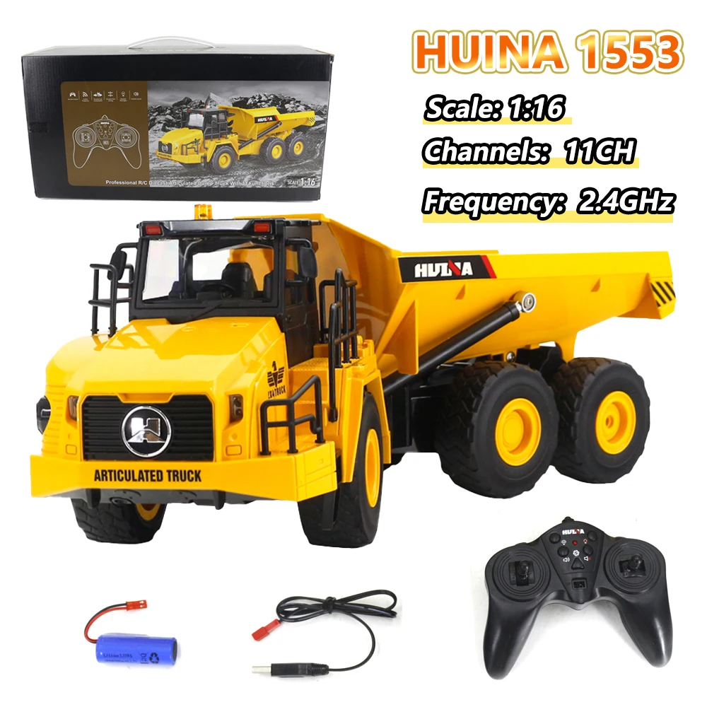 HUINA 1553 1:16 11 Channel 2.4G Remote Control Dump Truck Alloy Tipper Truck Model Boys Toys for Children's Christmas Present