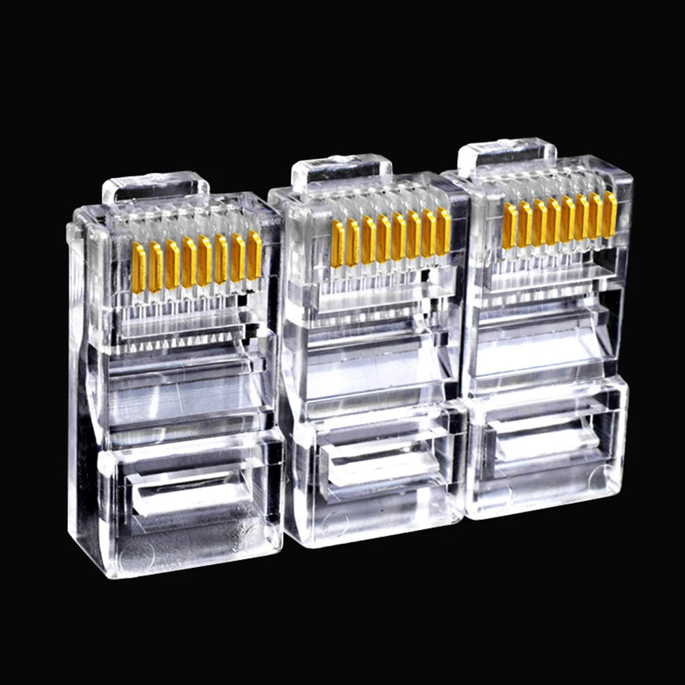 50PCS RJ45 Connectors Cat5e Cat6 Pass Through EZ to Crimp Modular Plug for Solid Stranded Crystal Head Network Cable