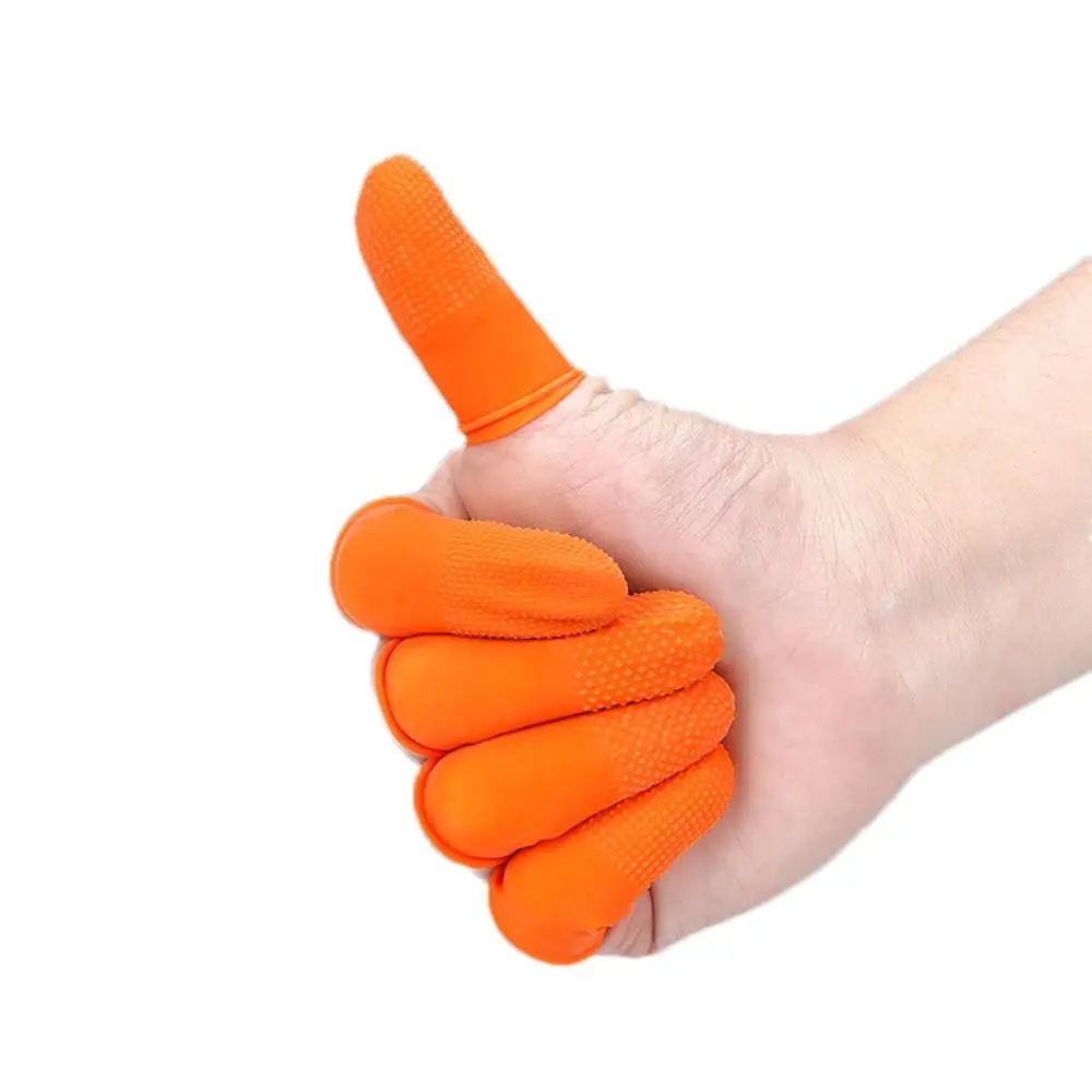 100pcs Wear Resistant Rubber Finger Cover Disposable Soft Non-slip Gloves Orange Anti-Static Fingertips Protector School