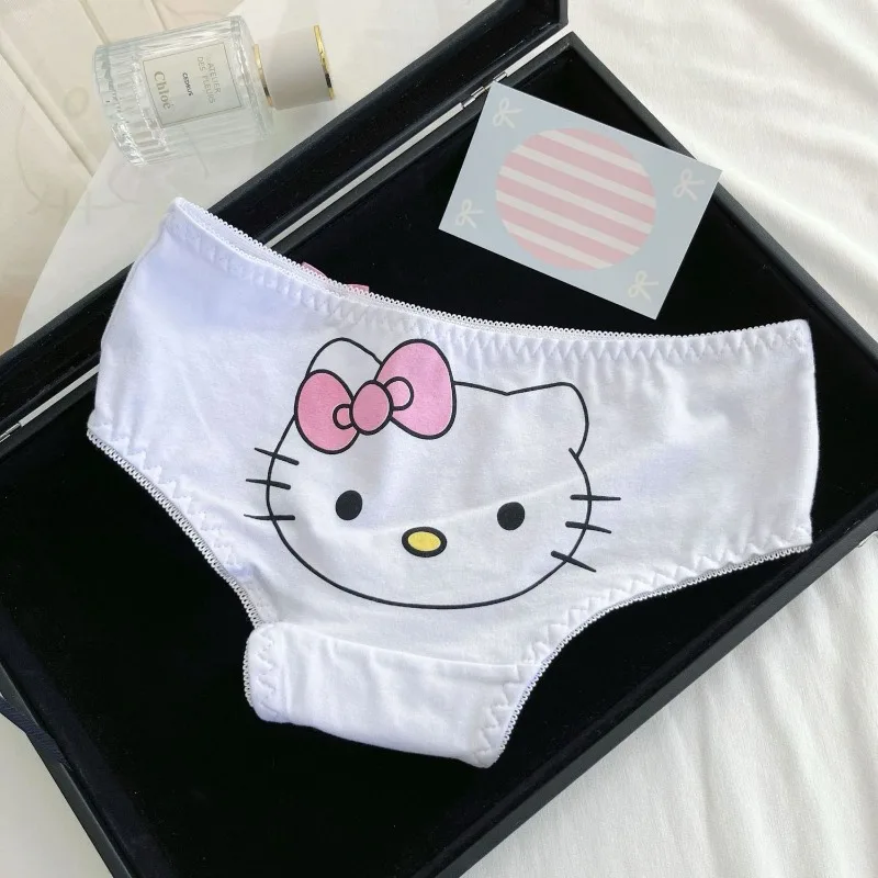 Sanrio hello kitty calcinha triangular feminina dos desenhos animados sexy meninas algodão de cintura baixa impressão calcinha respirável moda roupa interior