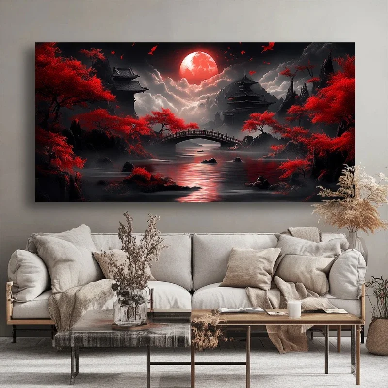 

Diamond Embroidery Cross Stitch Kit Full Square Round Mosaic Abstract Red Moon Pagoda Scenery Diy Handmade Diamond Painting