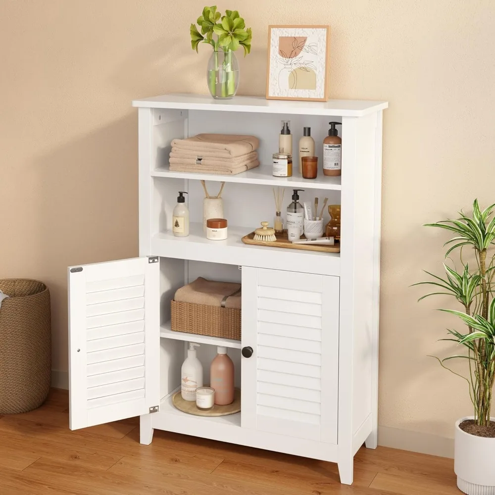 

Bathroom Floor Cabinet with Widened Top Table, Freestanding Storage Cabinet with Adjustable Shelf, 2 Shutter Doors
