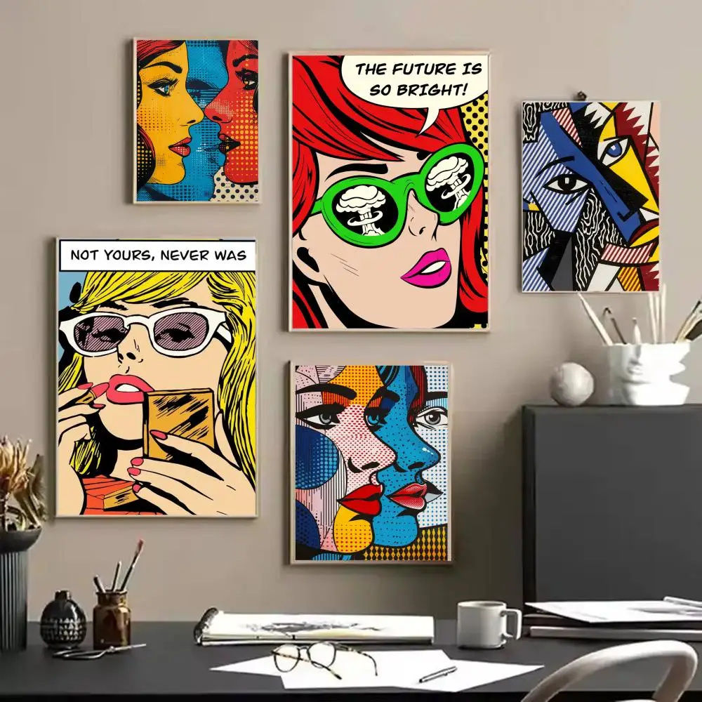 Roy L-Lichtenstein Poster Stickers Mural Painting Self-Adhesive Decor for Bedroom Living Room Home HD Wall Decals Gift