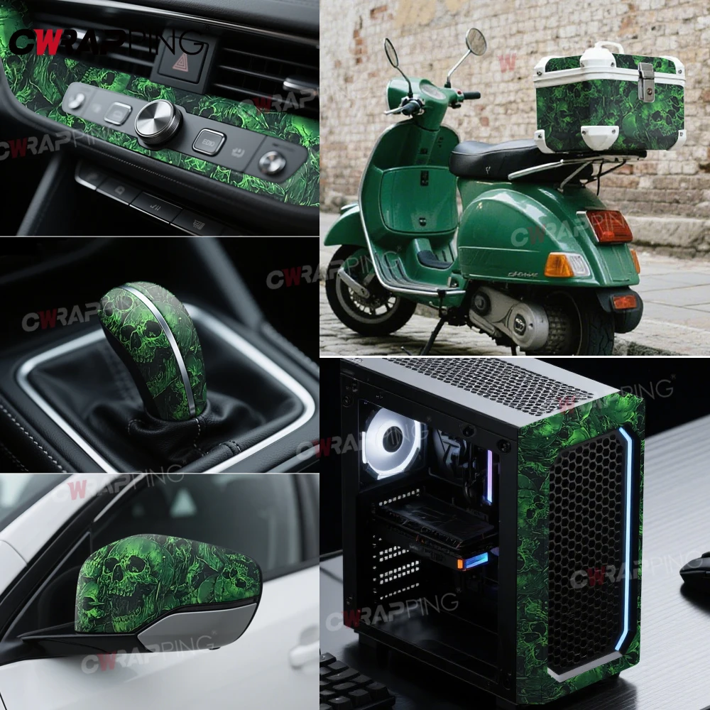 الكتابة على الجدران دراجة نارية التفاف الفينيل لوازم السيارات سيارة التفاف الفينيل على الطرق الوعرة مركبة شبح الأخضر لوح التزلج الجمجمة فيلم مقاوم للماء دراجة