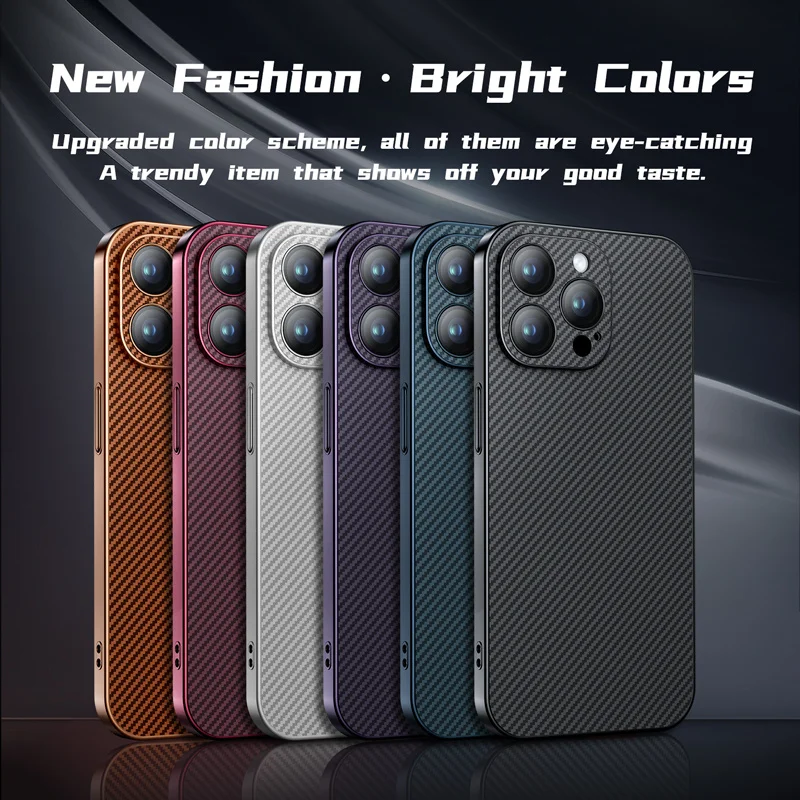 Magnetic Suction Electroplated Carbon Fiber Textured Glass Lens Film Phone Case For iPhone 15 14 13 12 Pro Max MagSafe PhoneCase