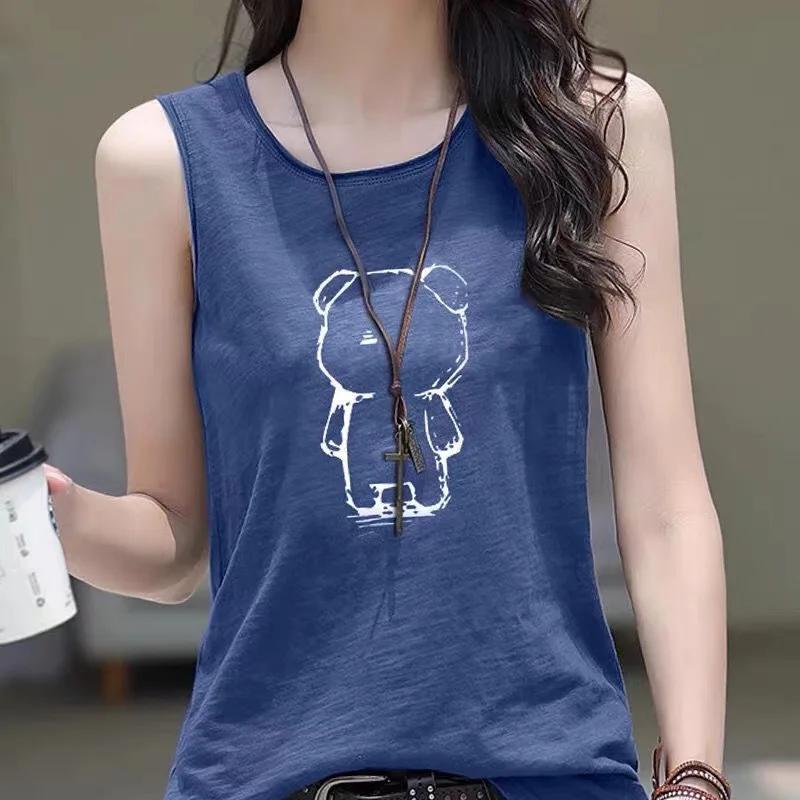 

Summer Outerwear Vest Women Loose and Versatile Printed Sleeveless Top with A Base