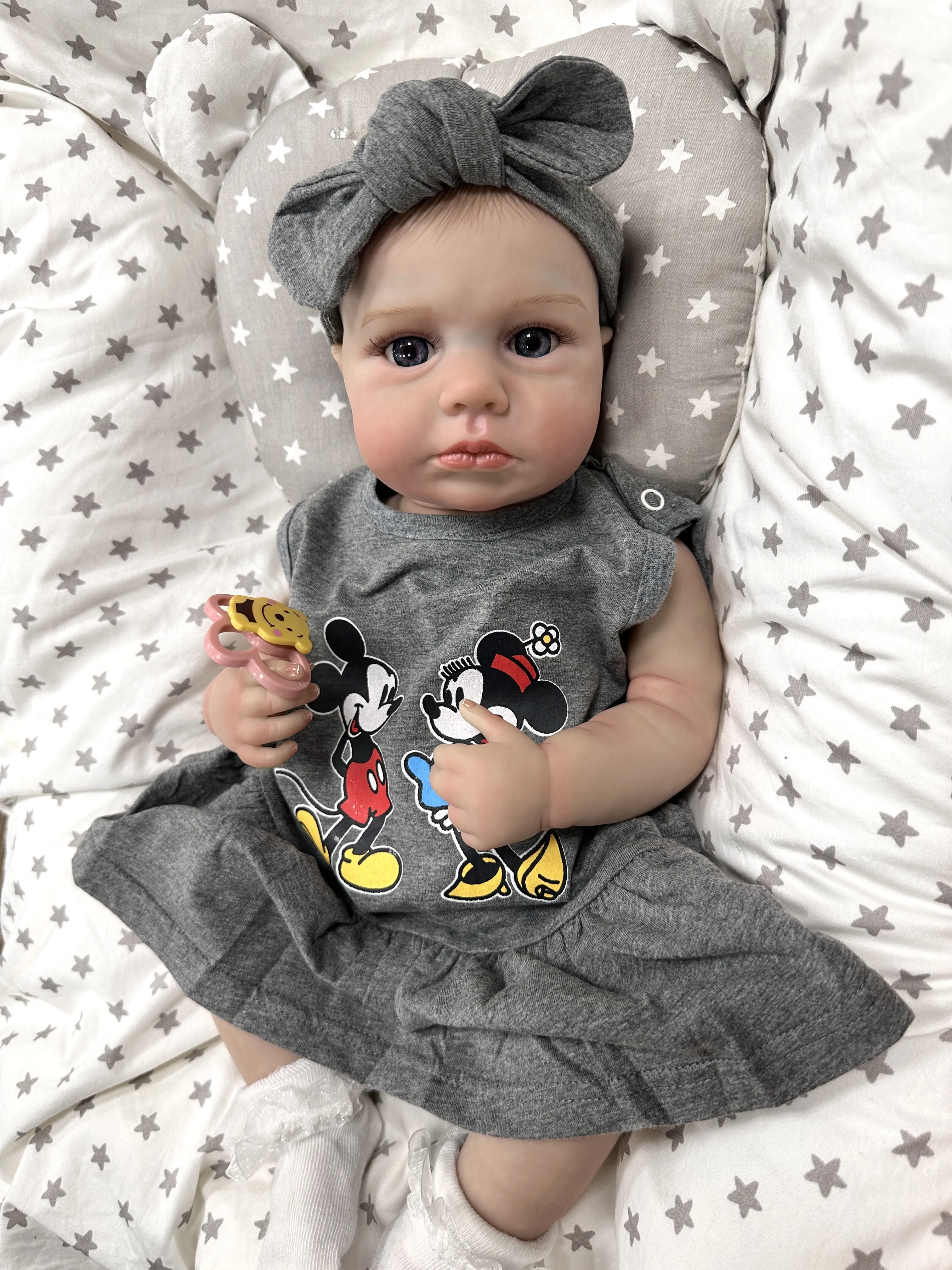 Cokela 50 ซม./20 นิ้วตุ๊กตาเด็กของเล่นบอดี้สูทสีเทาซิลิโคนเด็กทารก Reborn ตุ๊กตาเด็กผมสีบลอนด์