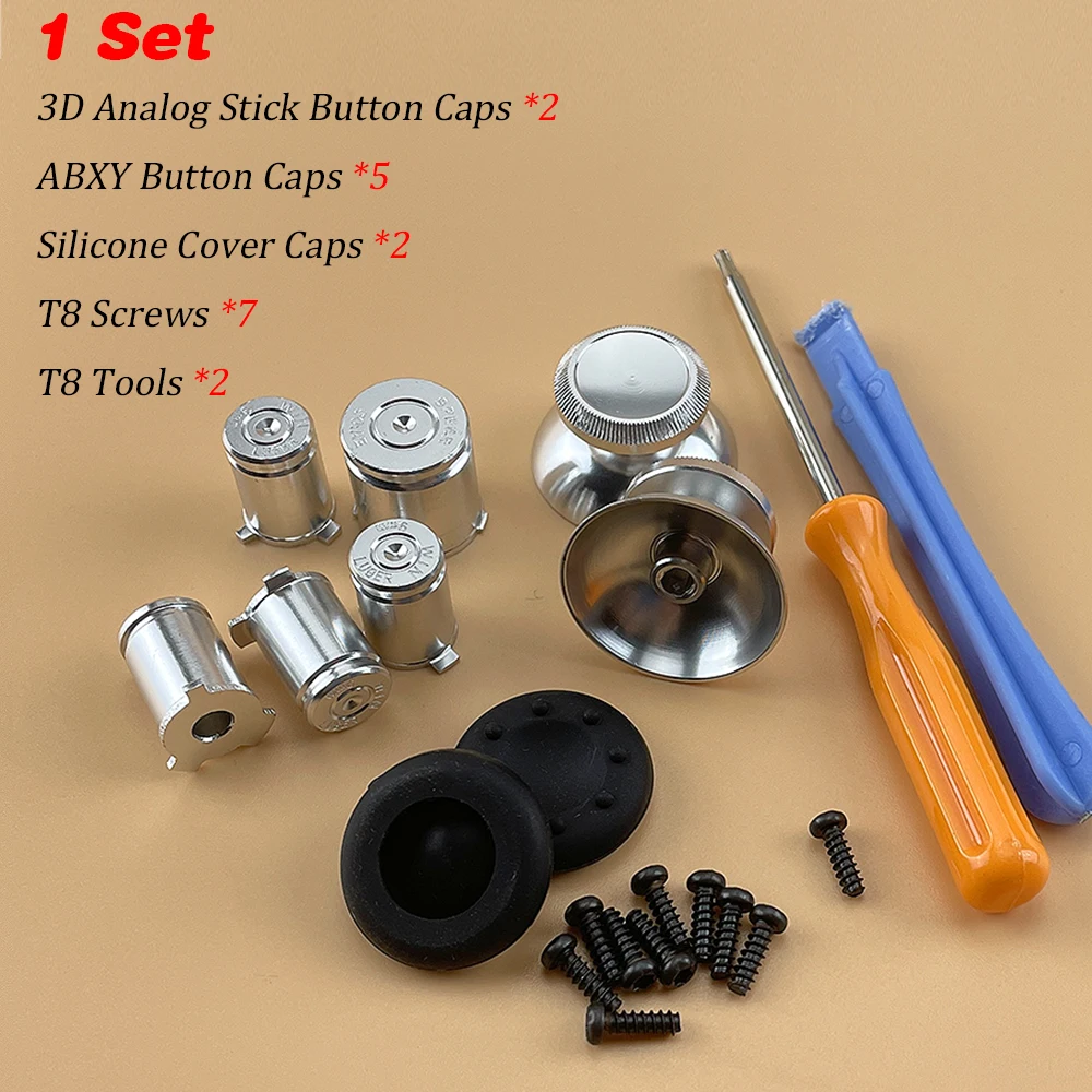 Aluminum Metal Thumbstick Buttons ABXY Key & Anti-Slip Silicone Cover Cap & T8 Screw Kit For Xbox 360 Gamepad Controller 1Set