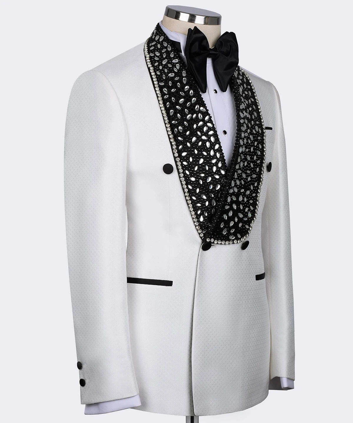 Tuxedos de mariage pour hommes avec ceinture, CitroBeads, châle, revers, vêtements de marié, fête d'anniversaire, défilé de mode, une veste blanche