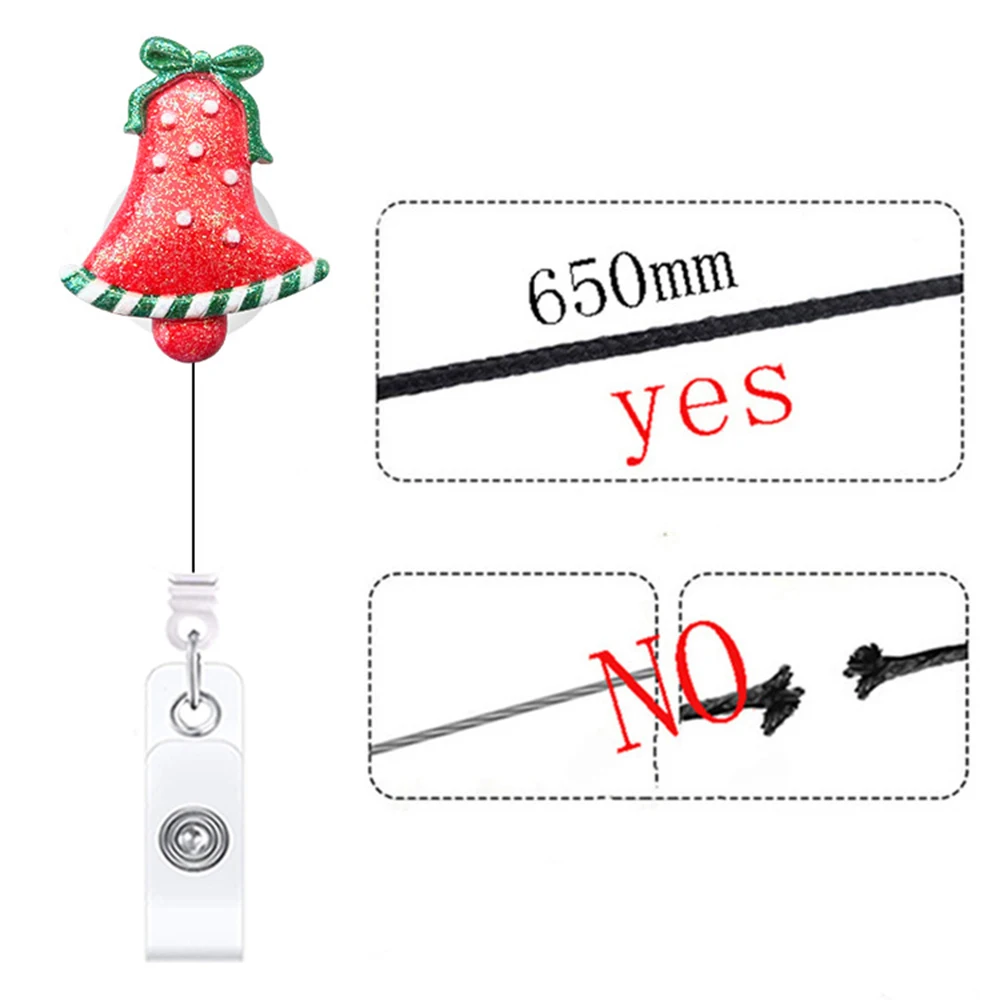 1PC Christmas Glitter Retractable Badge Reel Clip Retractable Badge Holder Students Nurse ID Card Holder Key Chain Keyring Gifts