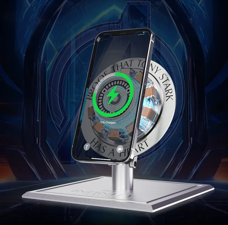 Iron Man Arc Reactor Wireless Charger Tony Stark Heart Reactor Lamp 15W Fast Wireless Charging Stand LED Light Collectible Gift