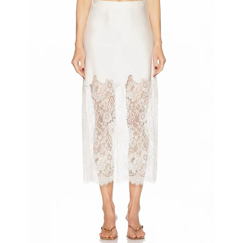 

Ladies' lace patchwork skirt, fashionable and elegant mid-length dress, lace embroidered skirt, high quality, summer, new style,