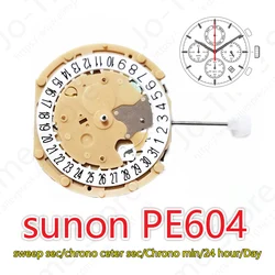 PE604 Movement China Sunon Pe60 Quartz Watch Movement Sweep Second Chronograph Chrono Center Second/Chrono Min/Day/Date/24 Hour
