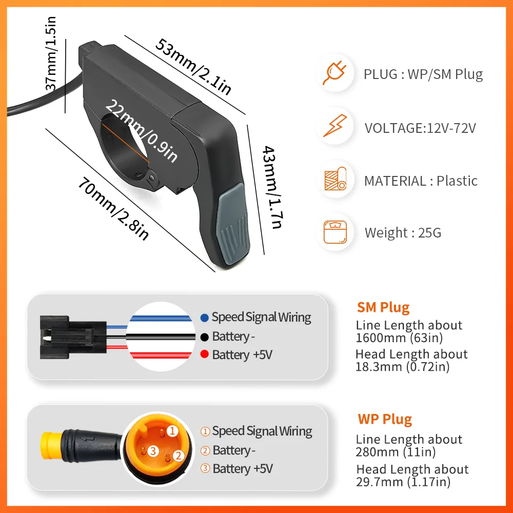 Ebike Thumb Throttle Snelle Demontage Fit Links/Rechts Hand Vinger Throttle Voor 24V/36V/48V Elektrische Fiets Accessor