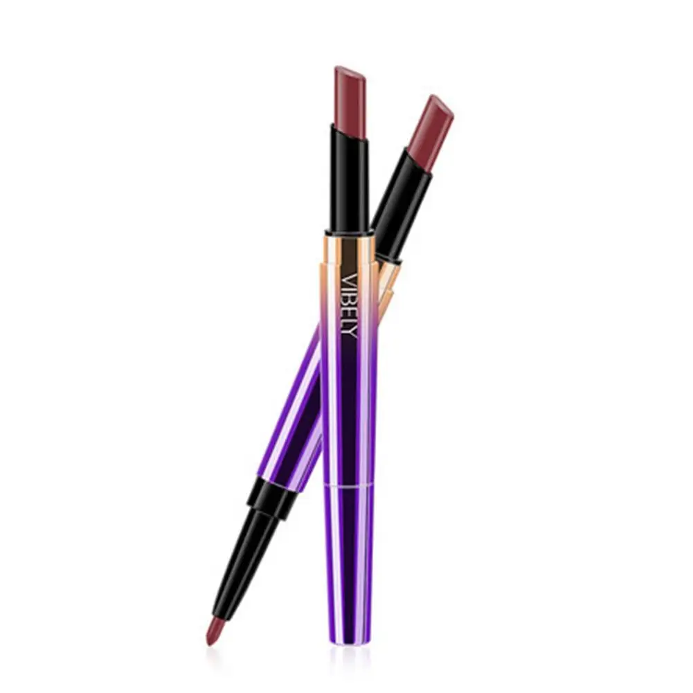 2in1 Dubbele Kop Matte Fluwelen Lippenstift Potlood & Lip Cosmetica Langdurige Make-Up Waterdichte Voering X7e1