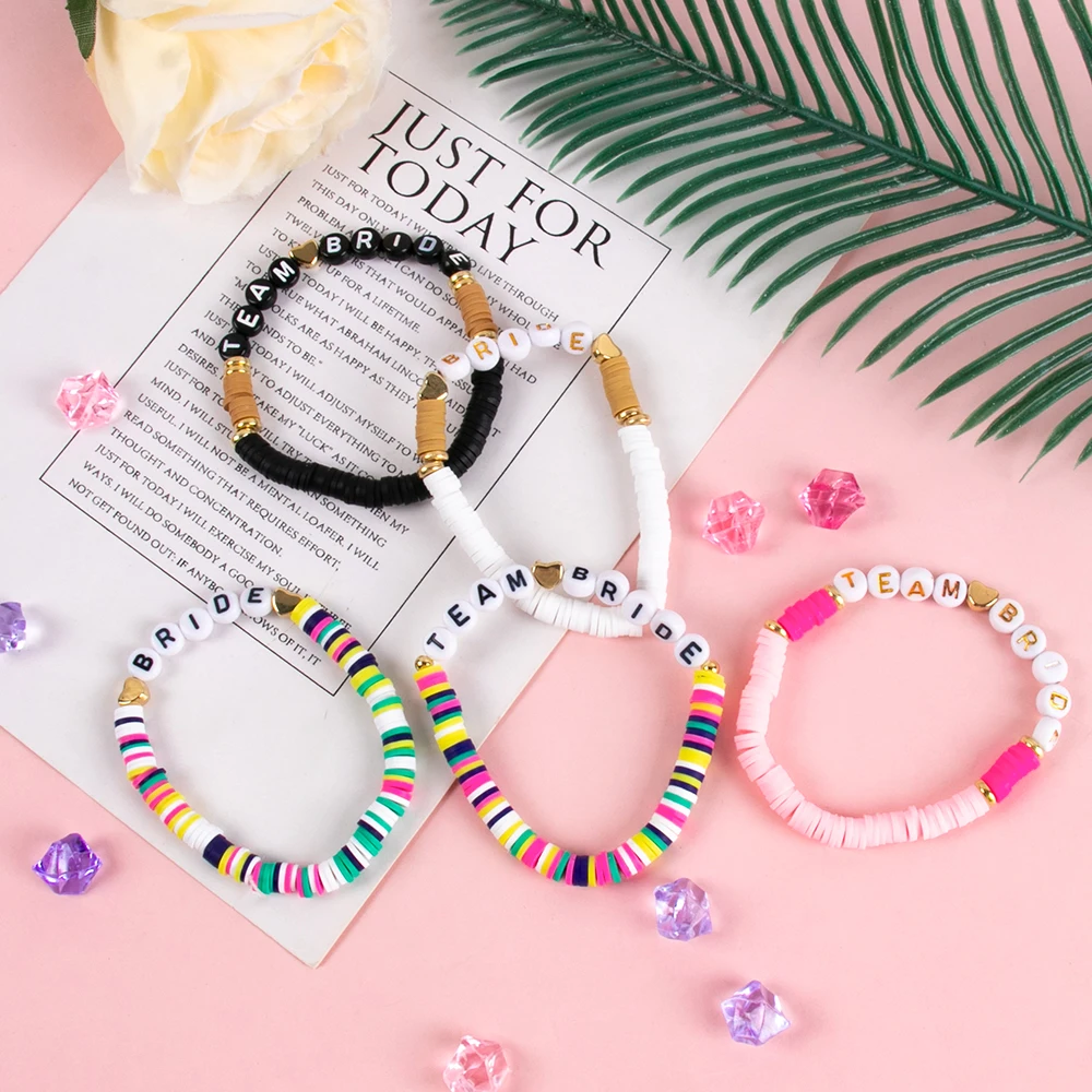 12pcs Bachelorette Party Team Bride Colorful Handmade Letter Beaded Stretch Bracelet Wedding Bridal Shower Party Guest Gifts