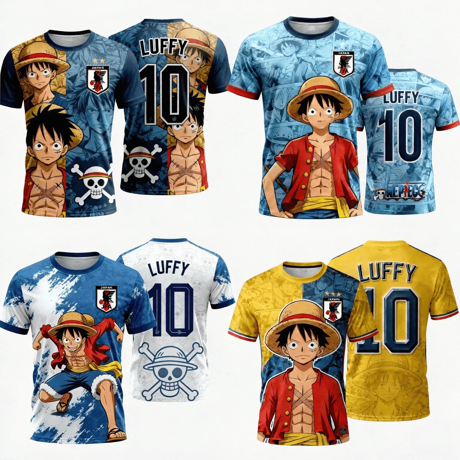 2026/27 New Japan One Piece Luffy Anime Football Suit Family Matching Quick Drying Breathable T-shirt 3D Printing 10 # Top