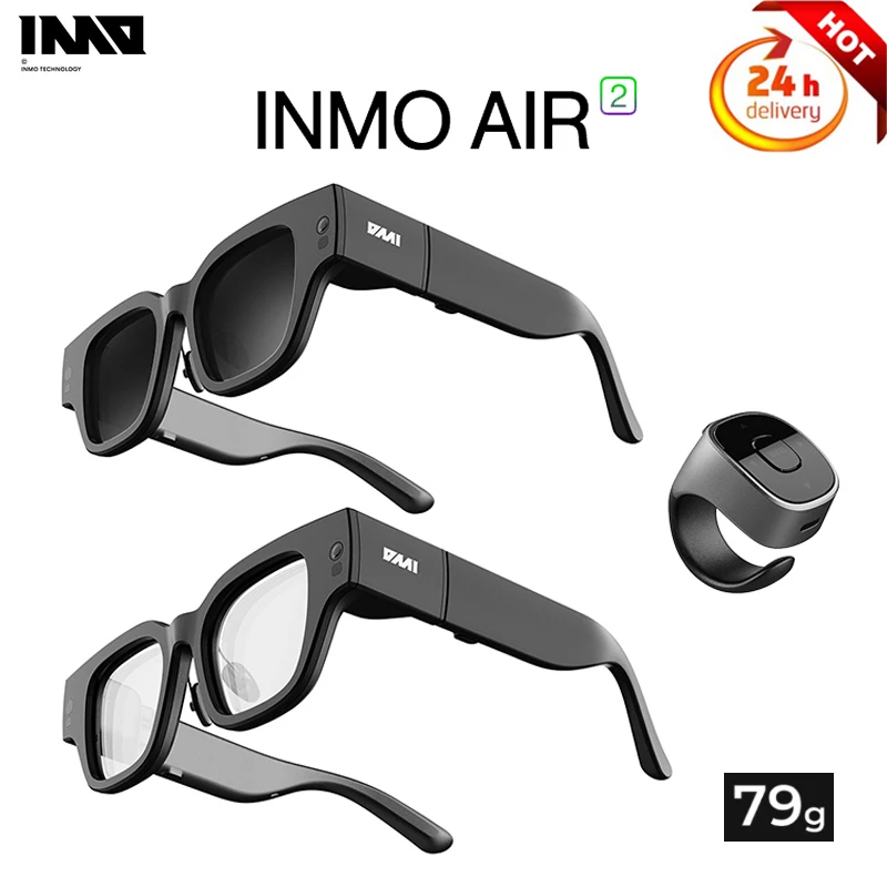 

Очки INMO Air 2 AR 4 + 32 ГБ, сенсорные очки с умным переводчиком, плоские зеркальные/черные солнцезащитные очки