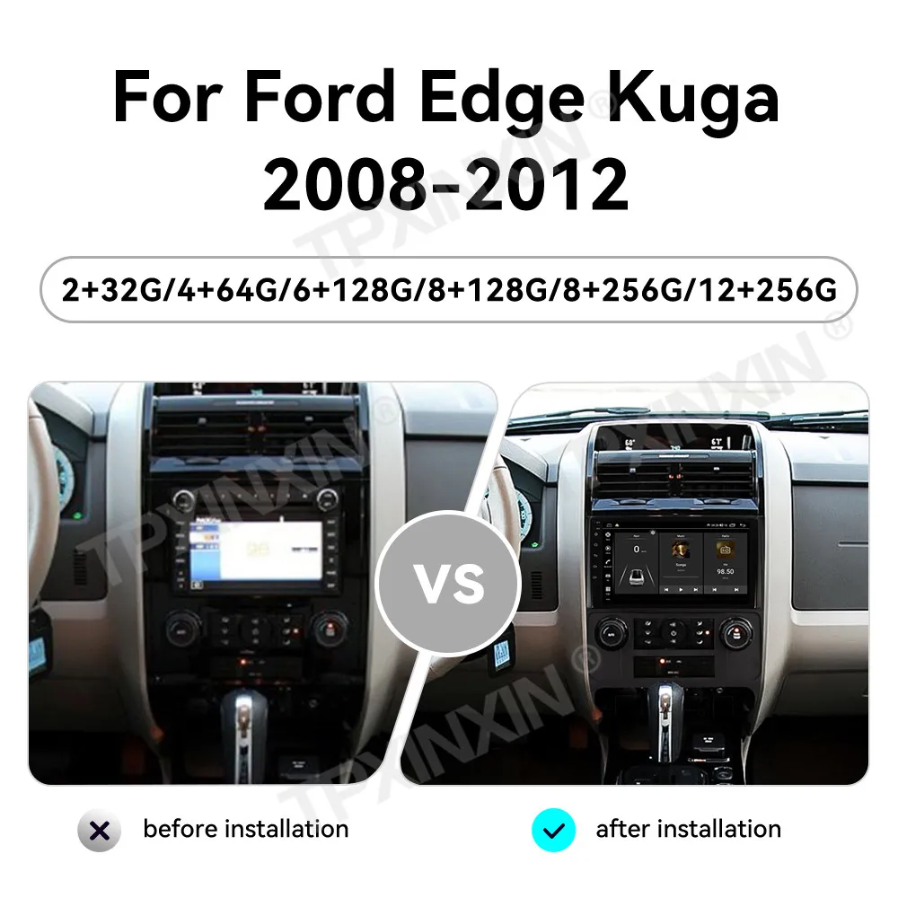 9 Inch HD Touch Screen CarPlay Android 14 For Ford Edge Kuga 2008-2012 Car Radio Multimedia Player GPS Navigation Head Unit Auto