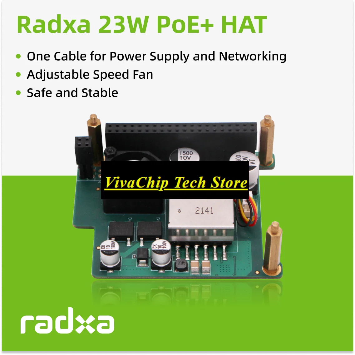 VivaRadxa 23W PoE HAT, Compatible With ROCK 4B / 4B+ / 4SE