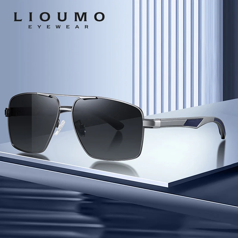 LIOUMO Hight Quality Square Men's Sunglasses Polarized Photochromic Glasses Women Day Night Vision Goggles UV400 zonnebril heren