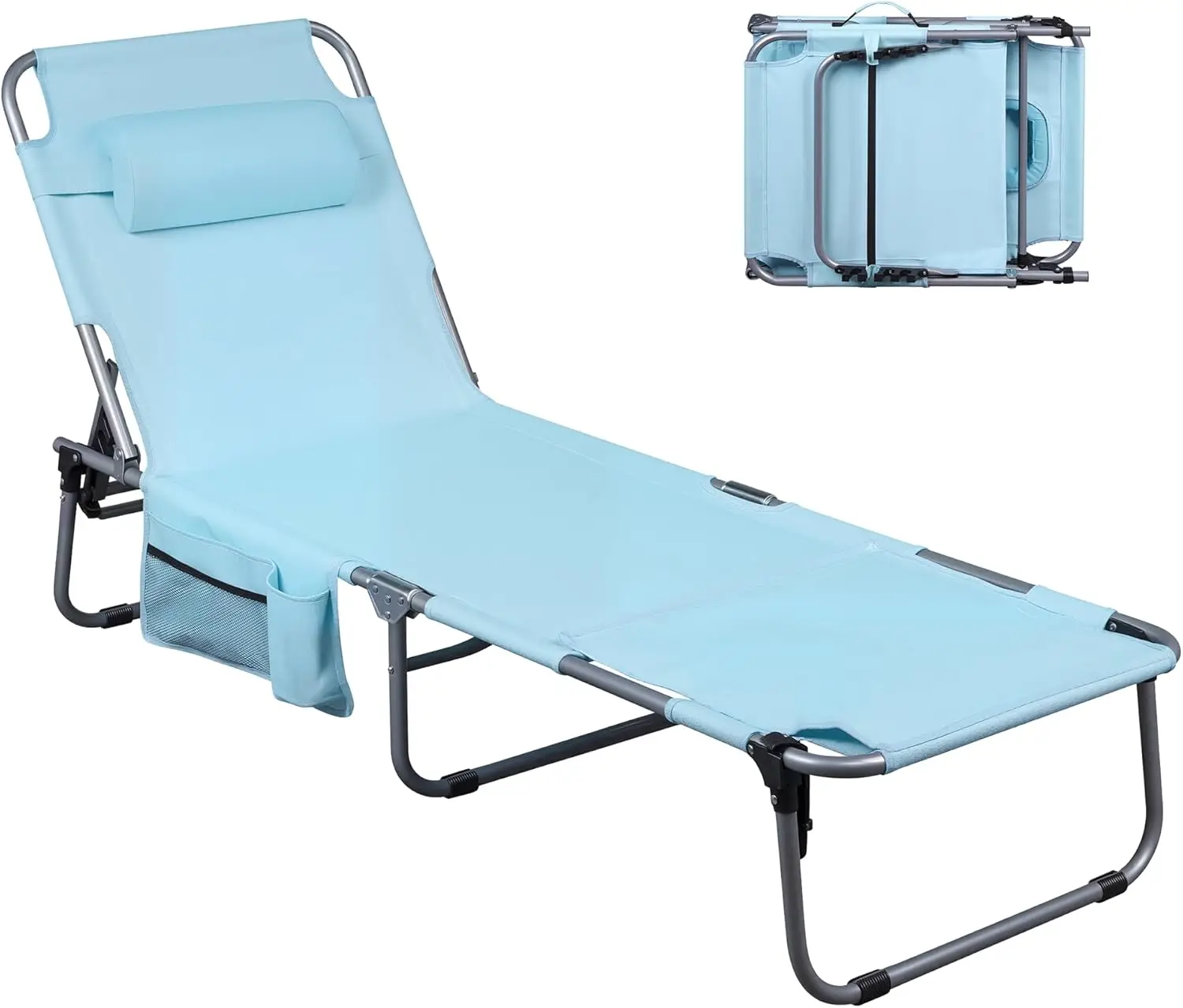 

Outdoor Tanning Chair, 5-Position Folding Beach Chair with Face Hole, Portable Patio Lounge Chair for Beach, Pool,Camping